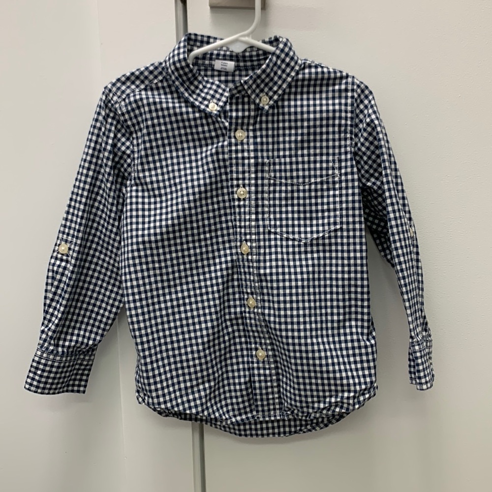 Gap boys button down - blue and white gingham print - size 4